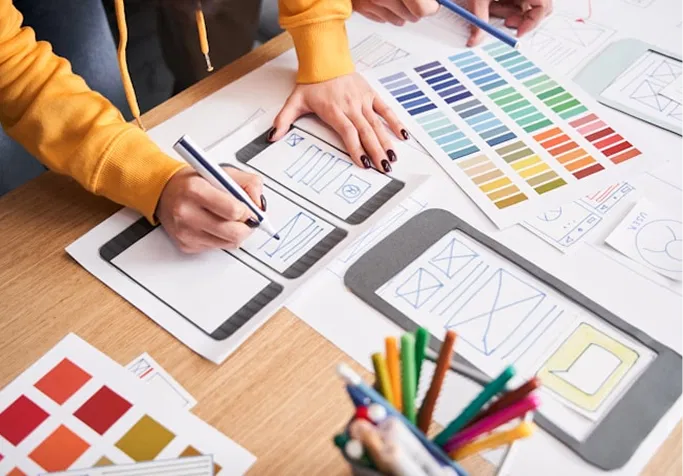 Desk workspace with notebook and coffee